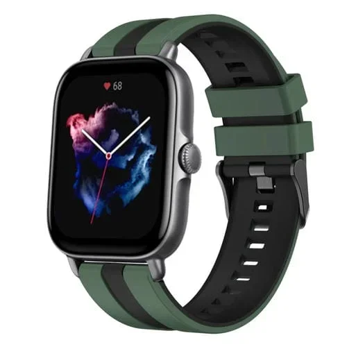 Correa de Reloj Amazfit GTS 3 silicona deportiva dos colores 20mm (Verde Oliva + Negro)