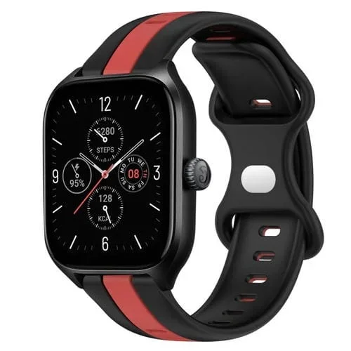 Correa de Reloj Amazfit GTS 4 20mm Silicona Hebilla de Mariposa (Negro + Rojo)