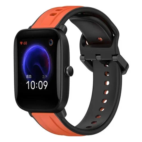 Correa de Reloj Amazfit Pop 20mm Convex Loop Silicona Dos Colores (Naranja + Negro)