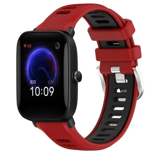 Correa de Reloj Amazfit Pop 22mm Textura Cruzada Silicona Hebilla Acero (Rojo + Negro)