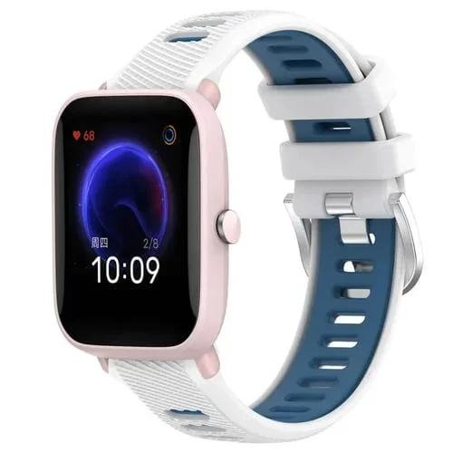 Correa de Reloj Amazfit Pop Pro 22mm silicona textura cruzada con hebilla de acero (Blanco + Azul)