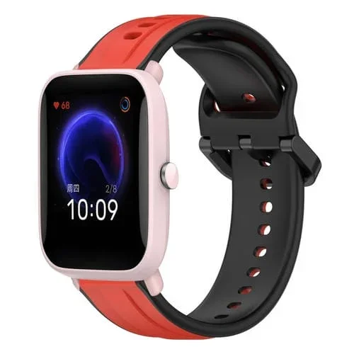 Correa de Reloj Amazfit Pop Pro silicona dos colores 20mm (Rojo + Negro)