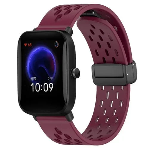 Correa de Reloj Amazfit Pop Silicona Cierre Magnético Plegable 20mm (Borgoña)