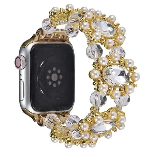 Correa de Reloj Apple Watch Series 4 40mm con Perlas y Piedras Preciosas (Dorada)