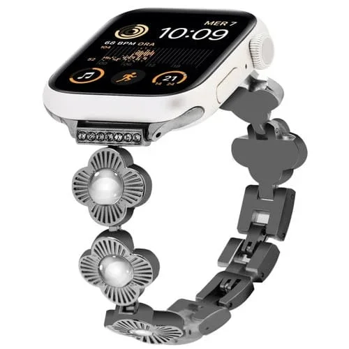 Correa de Reloj Cadena Metal Liberación Rápida Trébol 44mm Apple Watch Se 2022 (Negro)