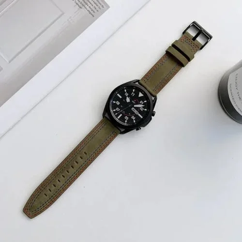 Correa de Reloj Cuero Costura Tricolor Universal 20mm (Verde Militar)