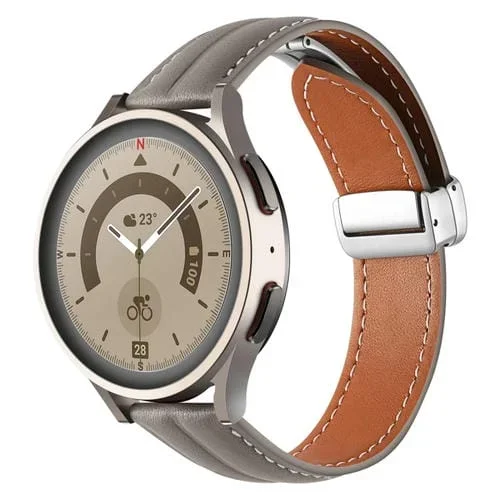 Correa de Reloj Cuero Genuino Ranurado 20mm Hebilla Plegable Plateada (Gris)