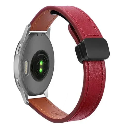 Correa de Reloj Cuero Microfibra 18mm para Garmin Venu 2S (Rojo Vino)