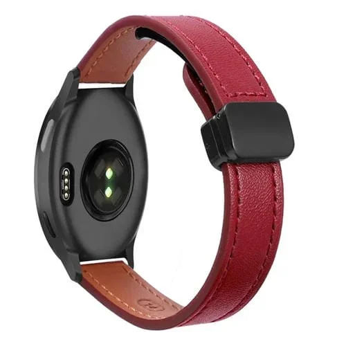 Correa de Reloj Cuero Microfibra 20mm con Hebilla Magnética para Garmin Active 5 (Rojo Vino)