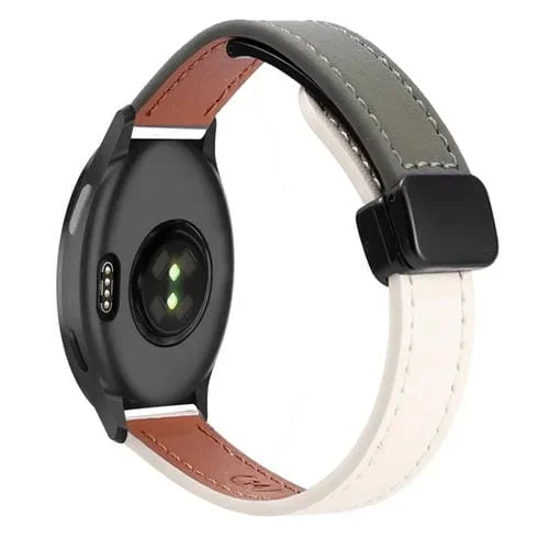 Correa de Reloj Cuero Microfibra 20mm con Hebilla Magnética para Garmin Active 5 (Verde Albaricoque y Aguacate)