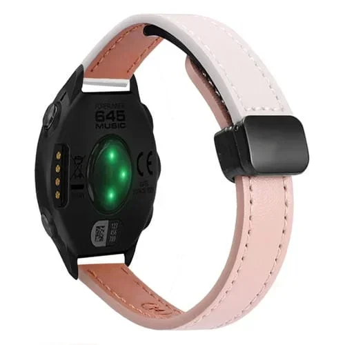 Correa de Reloj Cuero Microfibra 20mm con Hebilla Magnética para Garmin Forerunner 645 (Rosa y Albaricoque)