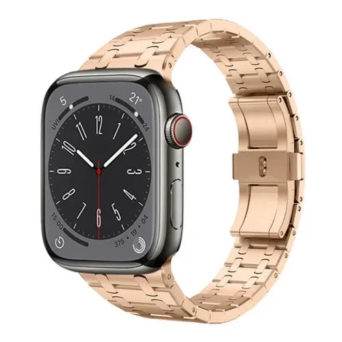 Correa de Reloj de Acero Inoxidable para Apple Watch Se 2022 44mm Pg94 Doble Enlace (Oro Rosa)