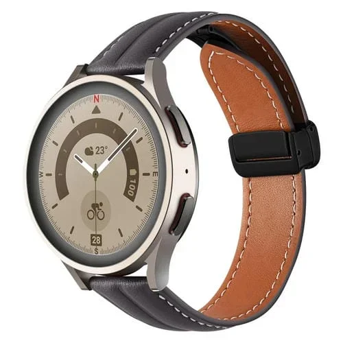 Correa de Reloj de Cuero Genuino Ranurado 22mm con Hebilla Plegable Negra (Café)