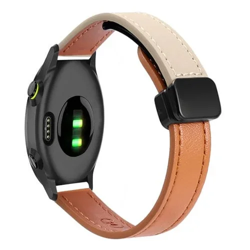 Correa de Reloj de Cuero Microfibra 20mm con Hebilla Magnética para Garmin Forerunner 55 (Naranja y Albaricoque)
