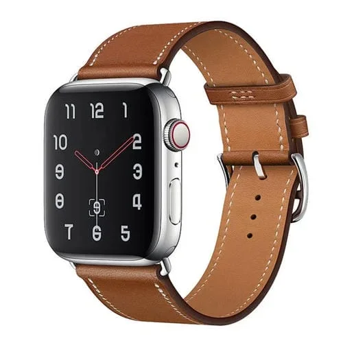 Correa de Reloj de Cuero para Apple Watch Series 7 45mm, 6, SE, 5, 4 44mm y Series 3, 2, 1 42mm (Marrón)