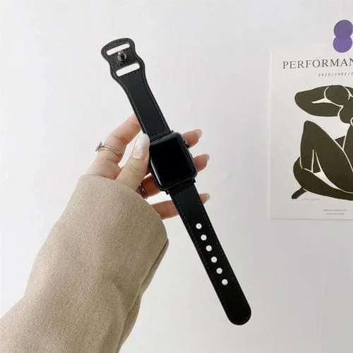 Correa de Reloj de Cuero Retro con Hebilla 8 Formas para Apple Watch Ultra 49mm / Series 8 y 7 45mm / SE 2,6,5,4 44mm / 3,2,1 42mm (Negro)