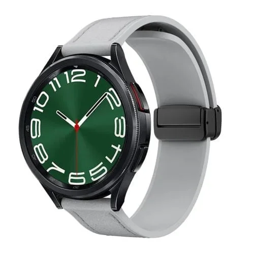 Correa de Reloj de Cuero y Silicona 20mm con Hebilla Magnética Negra (Gris)