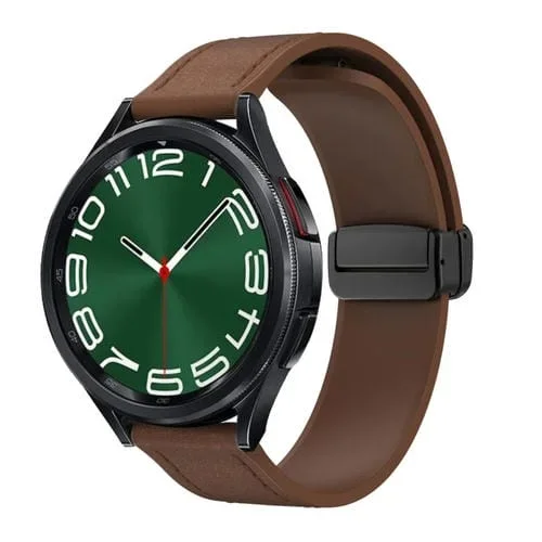 Correa de Reloj de Cuero y Silicona con Hebilla Magnética Negra 20mm (Marrón Oscuro)