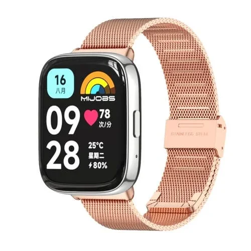 Correa de Reloj de Metal Mijobs para Redmi Watch 3 Lite y Watch 3 Active con Hebilla Milan (Oro Rosa)