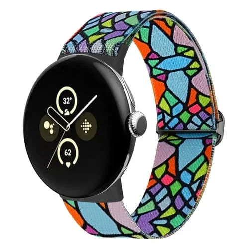 Correa de Reloj de Nailon para Google Pixel Watch 2 (Arco Iris Geométrico)