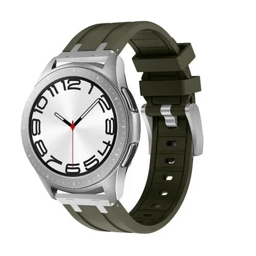 Correa de Reloj de Silicona con Cabeza Plana 20mm (Verde Plateado)