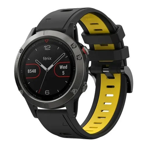 Correa de Reloj de Silicona Deportiva para Garmin Fenix 5 22mm (Negro + Amarillo)