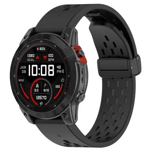 Correa de Reloj de Silicona para Garmin Enduro 2 y Enduro con Orificios y Hebilla Magnética (Negro)