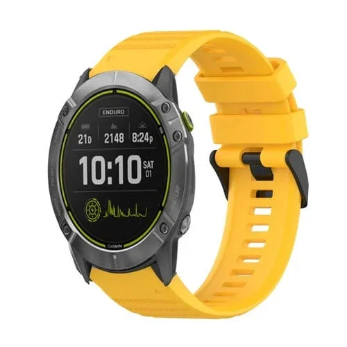 Correa de Reloj de Silicona para Garmin Enduro 26mm con Textura Horizontal y Herramienta (Amarillo)