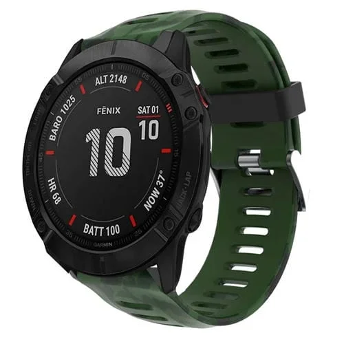 Correa de Reloj de Silicona para Garmin Fenix 6X 26mm con Estampado Camuflaje (Verde Militar + Camuflaje Militar)