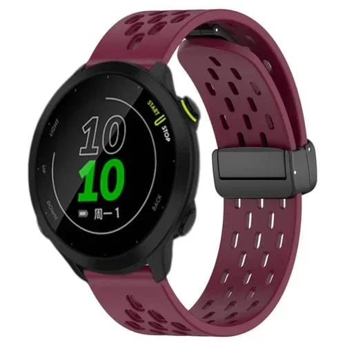 Correa de Reloj de Silicona para Garmin Forerunner 158 con Cierre Magnético Plegable de 20mm (Rojo Vino)