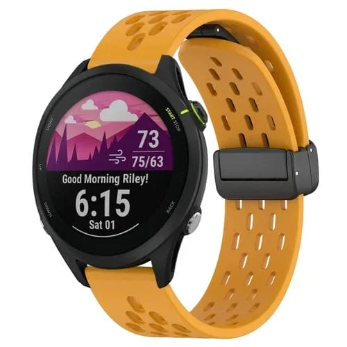 Correa de Reloj de Silicona para Garmin Forerunner 255 con Cierre Magnético Plegable de 22mm (Amarillo)