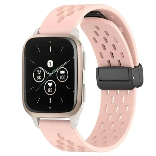 Correa de Reloj de Silicona para Garmin Forerunner Sq2 con Cierre Magnético Plegable de 20mm (Rosa)