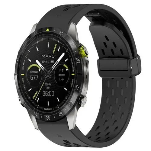 Correa de Reloj de Silicona para Garmin Marq con Orificios y Hebilla Magnética (Negro)