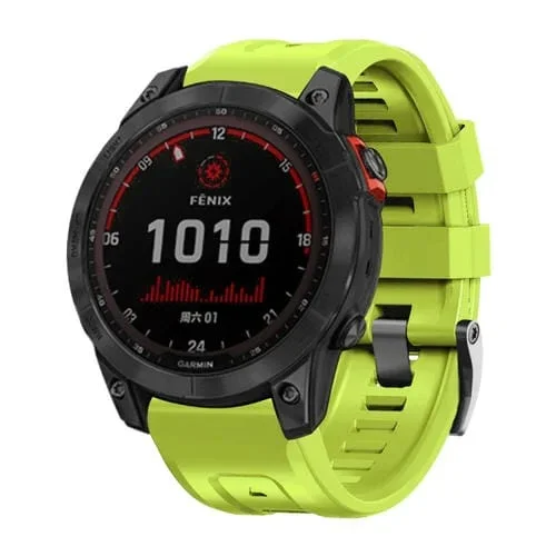 Correa de Reloj de Silicona para Garmin Tactix 7 Pro / Fenix 7X / 6X Pro con Tornillo 26mm y Hebilla de Acero (Verde Lima)