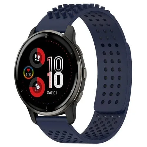 Correa de Reloj de Silicona para Garmin Venu 2 Plus con Puntos 3D Transpirables y Orificios de 20mm (Azul Medianoche)