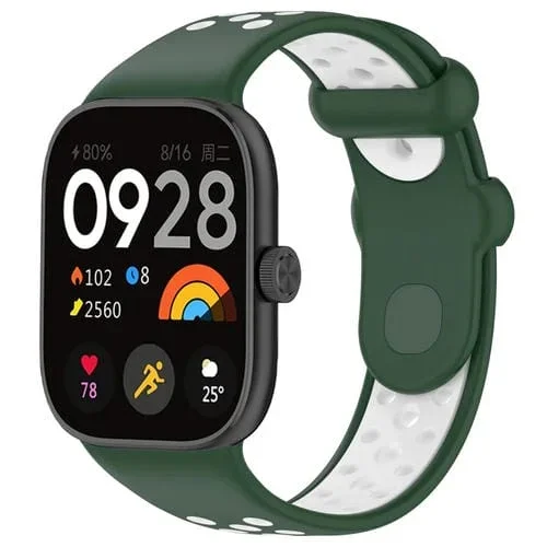 Correa de Reloj Deportivo para Redmi Watch 4 Silicona Dos Colores (Verde Oscuro, Blanco)
