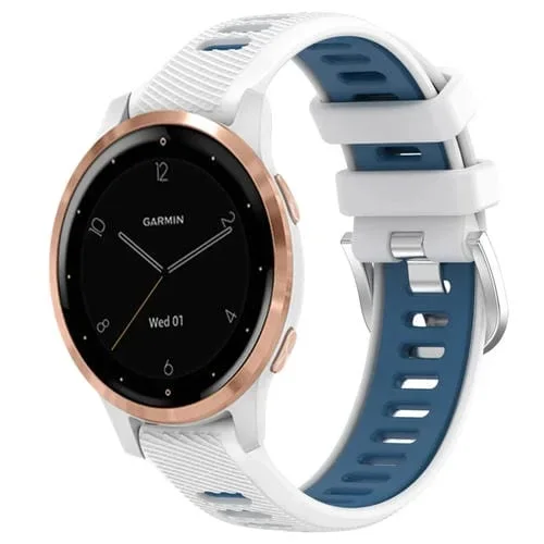 Correa de Reloj Garmin Active S 18mm silicona deportes dos colores hebilla acero (Blanco + Azul)