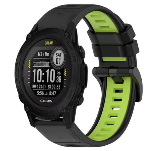 Correa de Reloj Garmin Descent G1 Solar 22mm Silicona Deportiva Dos Colores (Negro + Verde Lima)