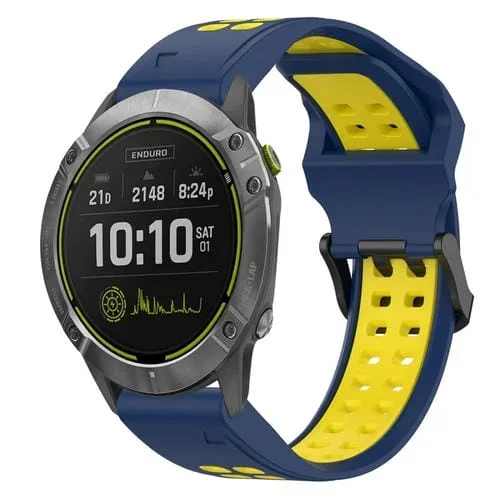 Correa de Reloj Garmin Enduro 26mm Silicona con Hebilla Inversa Dos Colores (Azul + Amarillo)