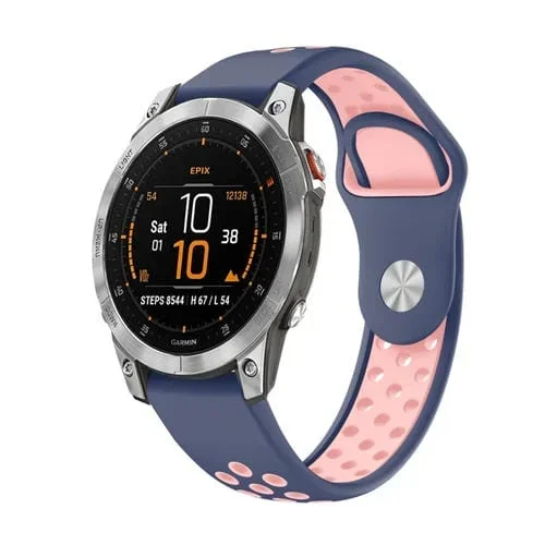 Correa de Reloj Garmin Epix Gen 2 22mm silicona transpirable deportiva (Azul Medianoche + Rosa)