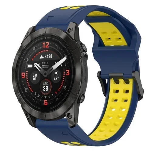 Correa de Reloj Garmin Epix Pro 42mm 20mm Silicona Hebilla Inversa Dos Colores (Azul + Amarillo)
