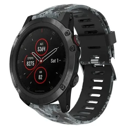 Correa de Reloj Garmin Fenix 5X Plus 26mm silicona con estampado camuflaje (Negro + Camuflaje Digital)
