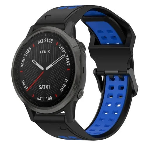 Correa de Reloj Garmin Fenix 6S 20mm Silicona con Hebilla Inversa Dos Colores (Negro + Azul)
