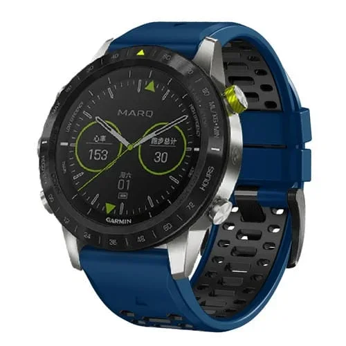 Correa de Reloj Garmin Fenix 7X 26mm Silicona Dos Colores Orificio Tres Filas (Azul Real y Negro)