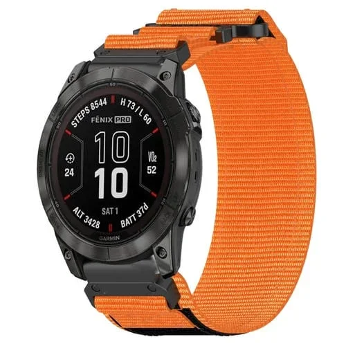 Correa de Reloj Garmin Fenix 7X Pro 51mm 26mm Nailon con Cierre Gancho y Bucle (Naranja)