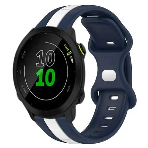 Correa de Reloj Garmin Forerunner 158 20mm Silicona Hebilla de Mariposa (Blanco + Azul)