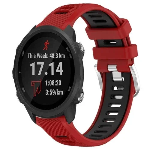 Correa de Reloj Garmin Forerunner 245 20mm Silicona Dos Colores Hebilla Acero (Rojo + Negro)