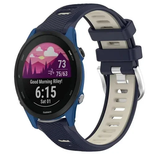Correa de Reloj Garmin Forerunner 255 22mm Silicona Dos Colores Hebilla Acero (Azul Medianoche + Starlight)