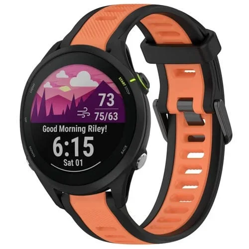 Correa de Reloj Garmin Forerunner 255 Silicona Texturizada Dos Colores 22mm (Naranja + Negro)