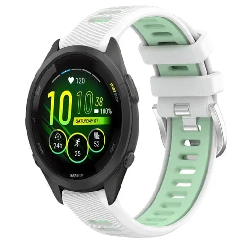 Correa de Reloj Garmin Forerunner 265S 18mm Silicona Dos Colores Hebilla Acero (Blanco + Verde Azulado)
